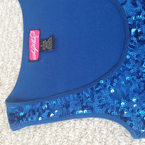 Blue Sequin Sleeveless Top Size Small - Picture 8 of 15